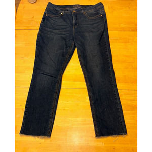 Diane Gilman Size 14 Distressed Straight Legged Frayed Hems Stretch Blue Jeans